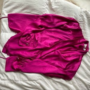 fusha pink rap around silk blouse